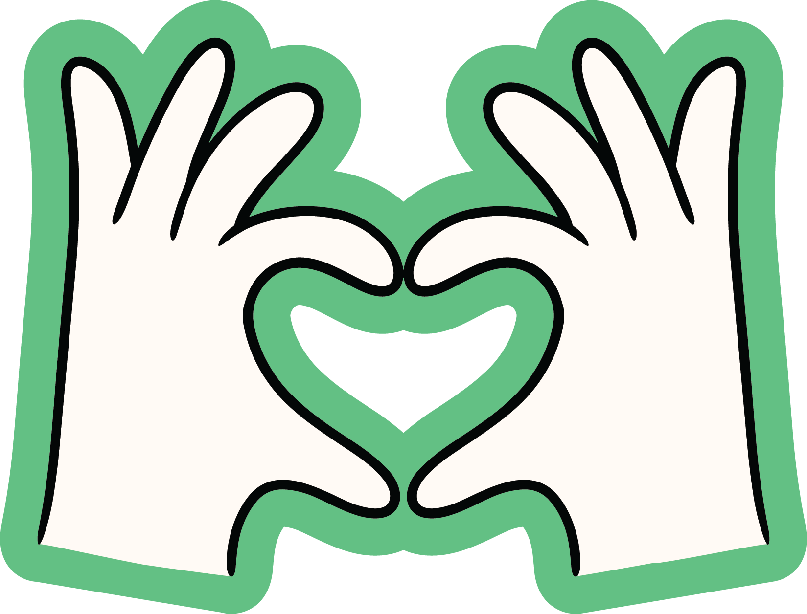 Hand-drawn green heart hands illustration